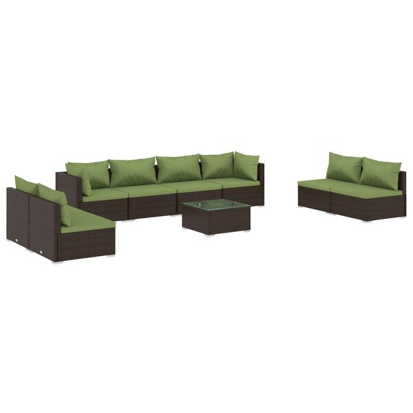 vidaXL Salon de jardin 9 pcs avec coussins r&eacute;sine tress&eacute;e marron