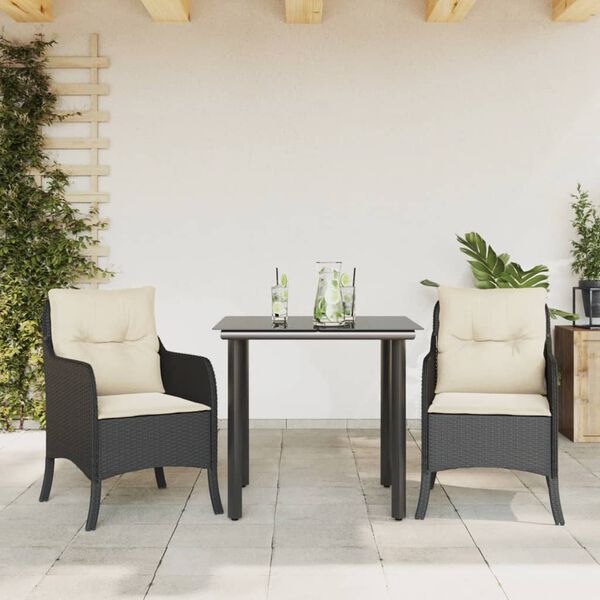 vidaXL Ensemble &agrave; manger de jardin avec coussins 3 pcs Noir