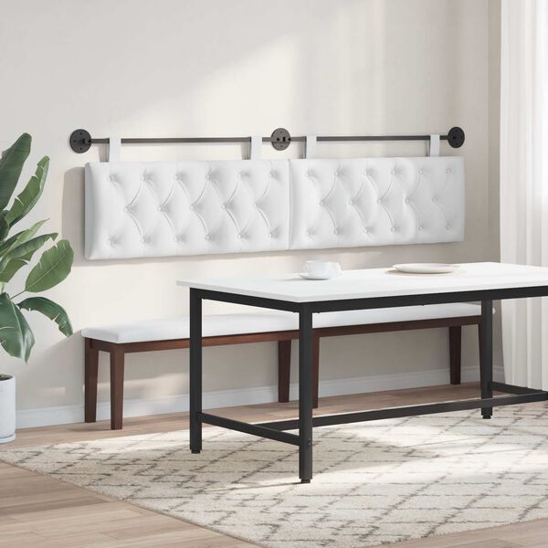 vidaXL T&ecirc;te de lit suspendue Montage mural Blanc 210 x 55 x 7 cm tissu