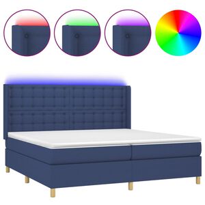 vidaXL Sommier &agrave; lattes de lit matelas et LED Bleu 200x200 cm Tissu