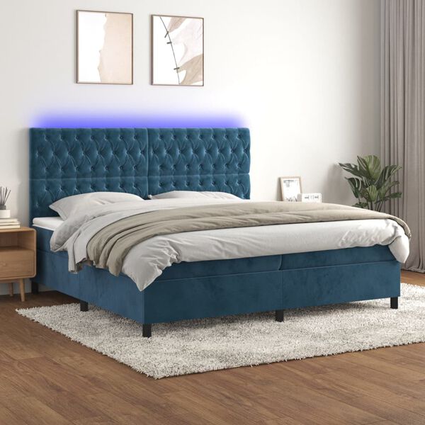 vidaXL Sommier &agrave; lattes de lit matelas et LED Bleu fonc&eacute; 200x200 cm