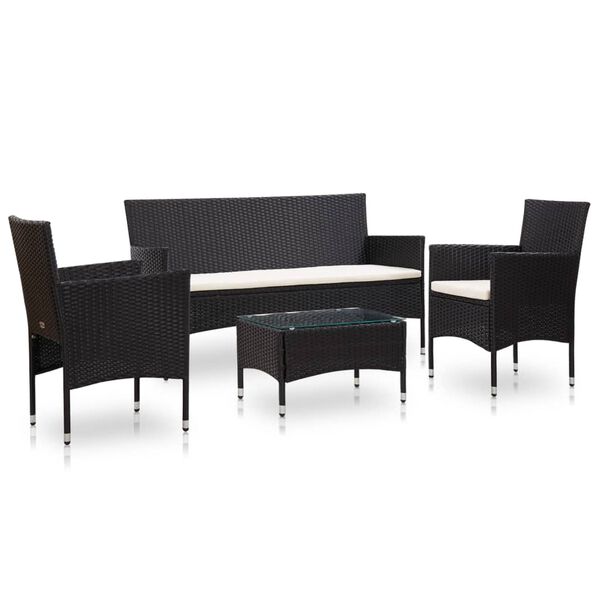 vidaXL Salon de jardin 4 pcs avec coussins R&eacute;sine tress&eacute;e Noir