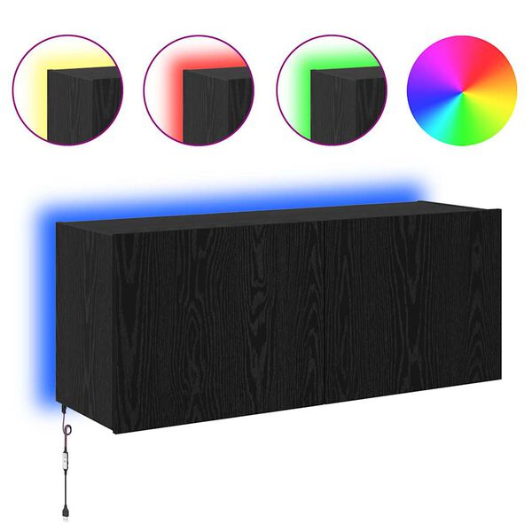 vidaXL Meuble TV mural Ch&ecirc;ne noir 100 x 35 x 41 cm Bois d'ing&eacute;nierie