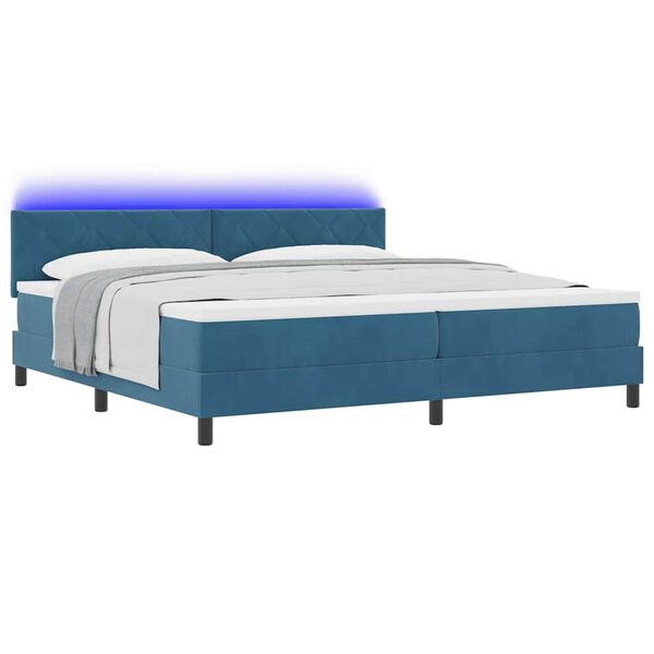 vidaXL Lit &agrave; ressort LED avec matelas Bleu fonc&eacute; 200 x 200 cm Velours