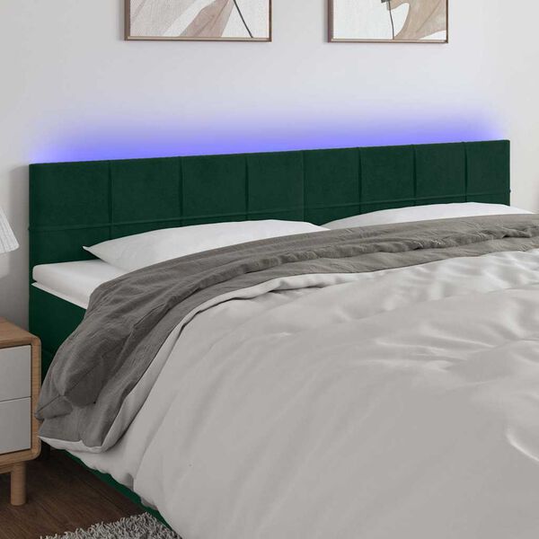 vidaXL T&ecirc;te de lit &agrave; LED Vert fonc&eacute; 180x5x78/88 cm Velours