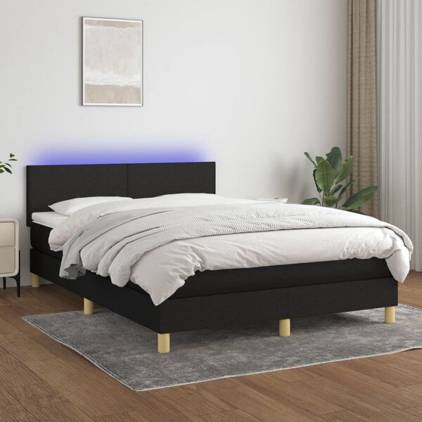 vidaXL Sommier &agrave; lattes de lit avec matelas LED Noir 140x200 cm Tissu