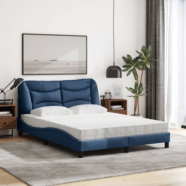 vidaXL Lit avec matelas Hvar bleu 140x200 cm tissu