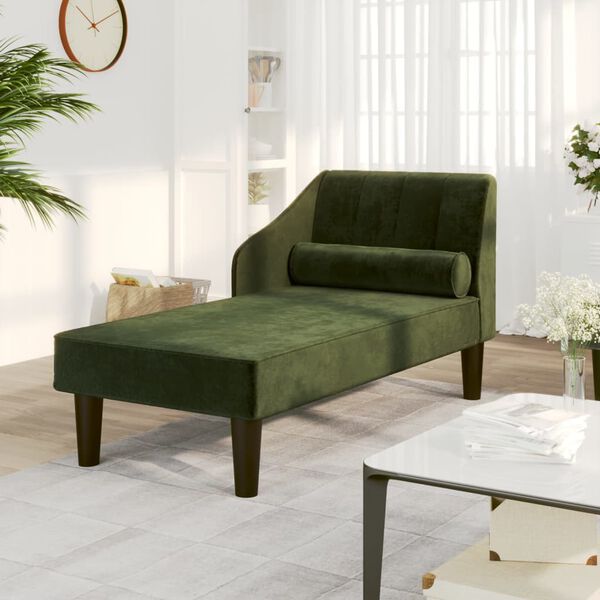 vidaXL Chaise longue avec traversin vert fonc&eacute; velours