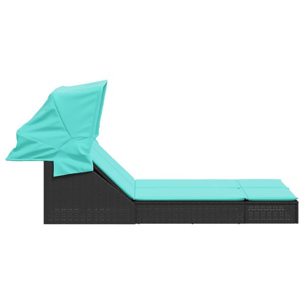 vidaXL Chaise longue double et auvent et coussins noir r&eacute;sine tress&eacute;e