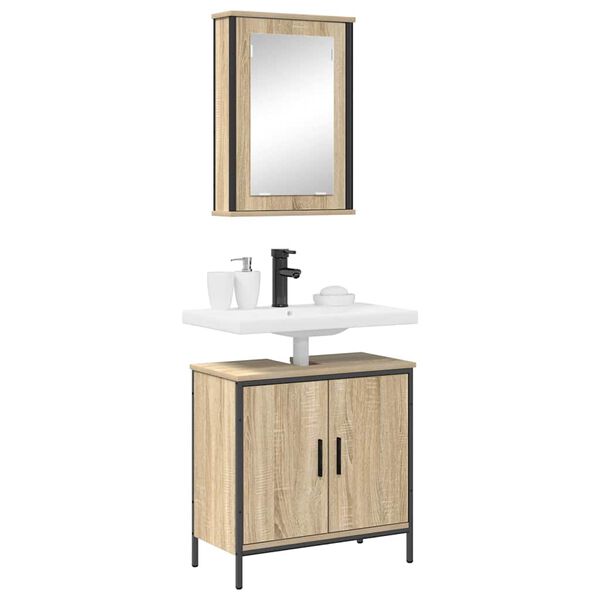 vidaXL Ensemble de mobilier de salle de bain avec &eacute;tag&egrave;re 2 pcs Marron