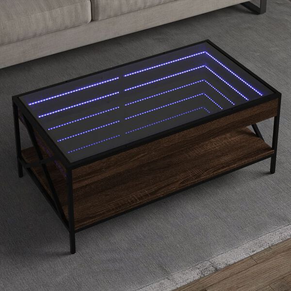 vidaXL Table basse avec LED Infinity ch&ecirc;ne marron 90x50x38 cm