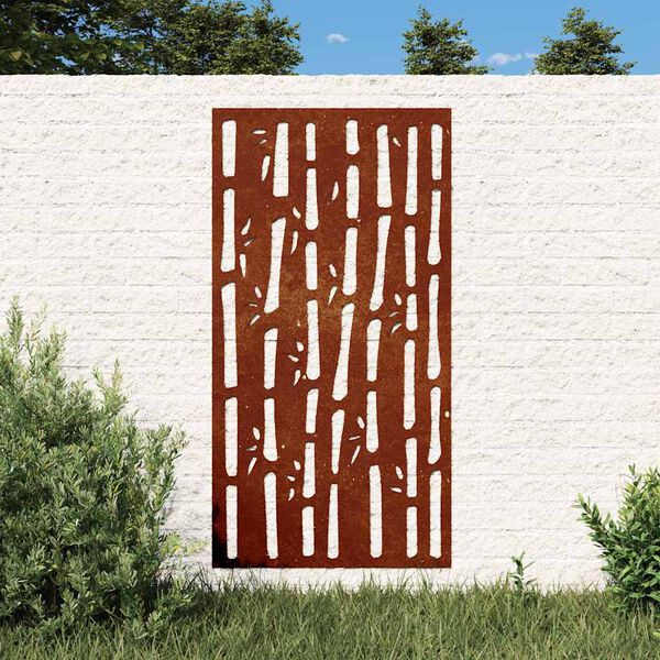 vidaXL D&eacute;coration murale jardin 105x55 cm acier corten design bambou