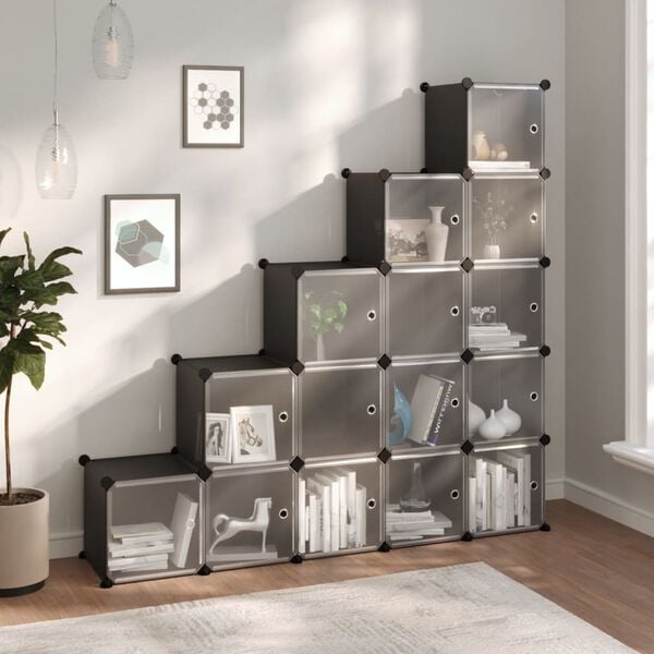 vidaXL Cubes de rangement 15 pcs avec portes Noir PP