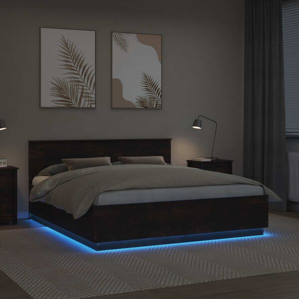 vidaXL Cadre de lit Ch&ecirc;ne fum&eacute; 200 x 200 cm Bois d'ing&eacute;nierie