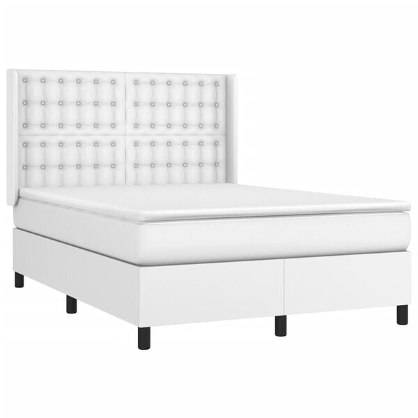 vidaXL Sommier &agrave; lattes de lit matelas LED Blanc 140x200 cm Similicuir