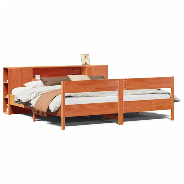 vidaXL Lit biblioth&egrave;que sans matelas cire marron 180x200 cm pin massif