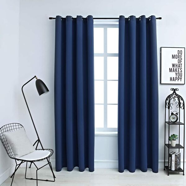 vidaXL Rideaux occultants avec anneaux en m&eacute;tal 2 pcs Bleu 140x225 cm