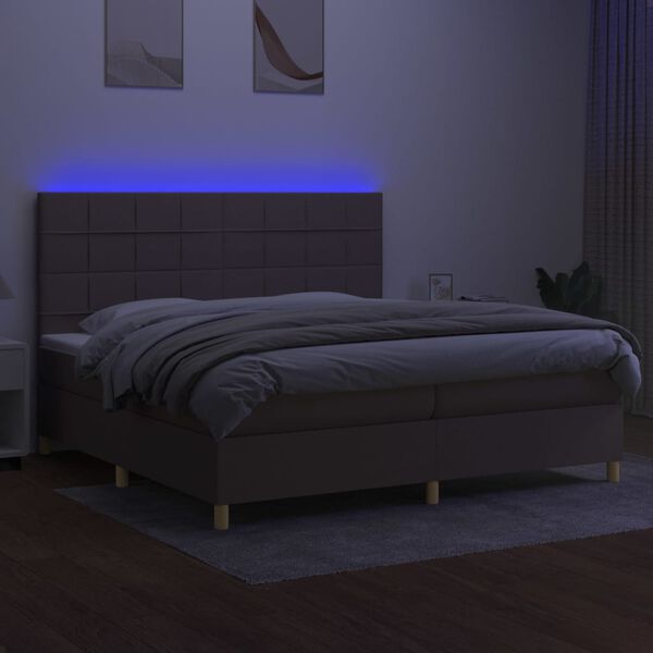 vidaXL Sommier &agrave; lattes de lit et matelas et LED Taupe 200x200cm Tissu