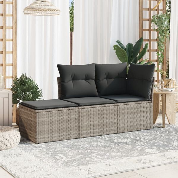 vidaXL Salon de jardin avec coussins 3 pcs gris clair r&eacute;sine tress&eacute;e