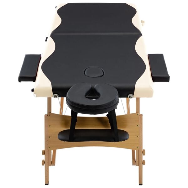 vidaXL Table de massage pliable 2 zones Bois Noir et beige