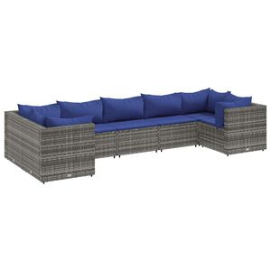 vidaXL Salon de jardin 7 pcs avec coussins Gris R&eacute;sine tress&eacute;e
