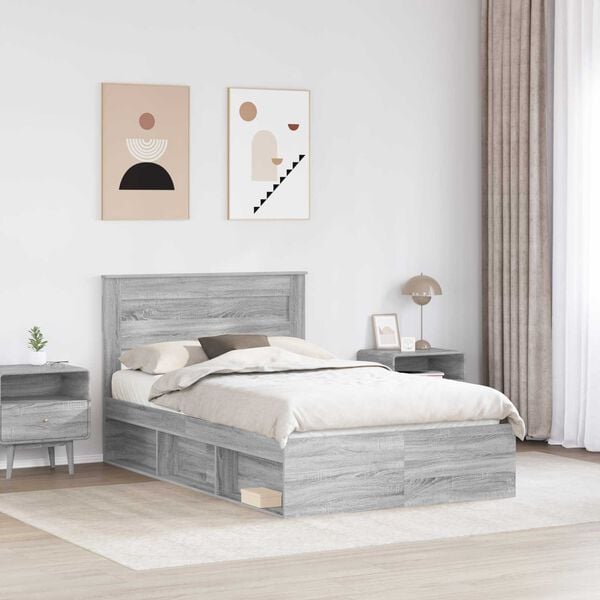 vidaXL Cadre de lit Gris Sonoma 120 x 190 cm Bois de pin massif