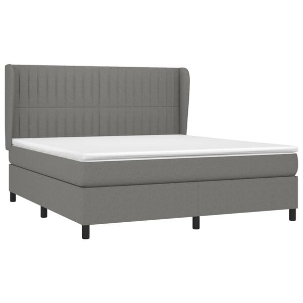 vidaXL Sommier &agrave; lattes de lit avec matelas Gris fonc&eacute; 160x200cm Tissu