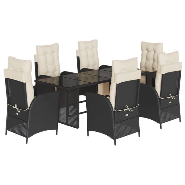 vidaXL Ensemble à manger de jardin coussins 7pcs Noir Résine tressée