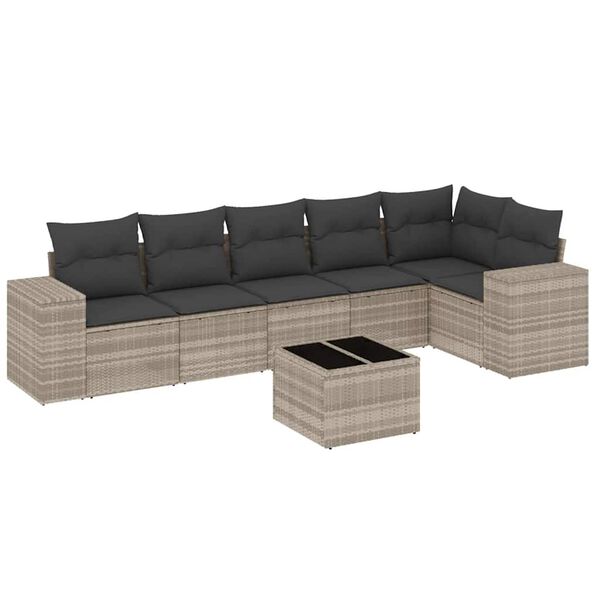 vidaXL Salon de jardin avec coussins 7 pcs gris clair r&eacute;sine tress&eacute;e