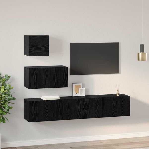 vidaXL Ensemble meuble TV 3 pcs Ch&ecirc;ne noir Bois d'ing&eacute;nierie