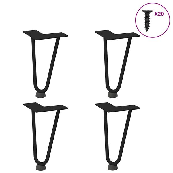 vidaXL Pieds en épingle à cheveux pour table basse 4 pièces Noir 20 cm Acier massif