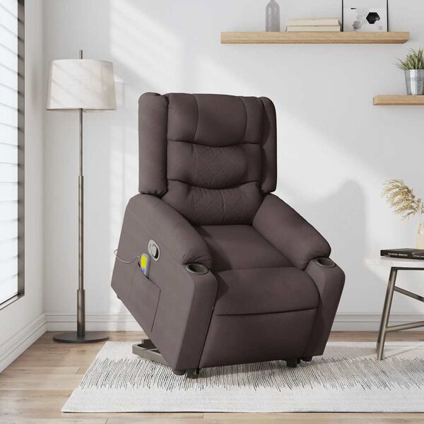vidaXL Fauteuil inclinable de massage Marron fonc&eacute; Tissu