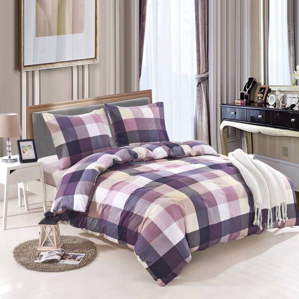 vidaXL Jeu de housse de couette Carreaux Violet 155x220/80x80 cm