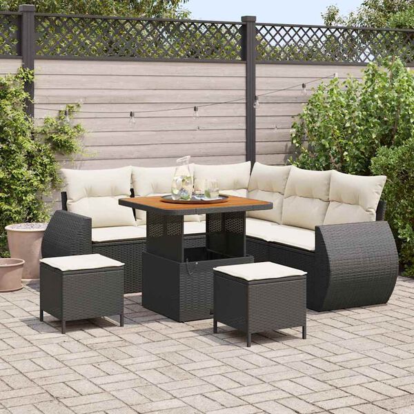 vidaXL Ensemble de canap&eacute; de jardin 8 pcs Noir et Cr&egrave;me polyrotin