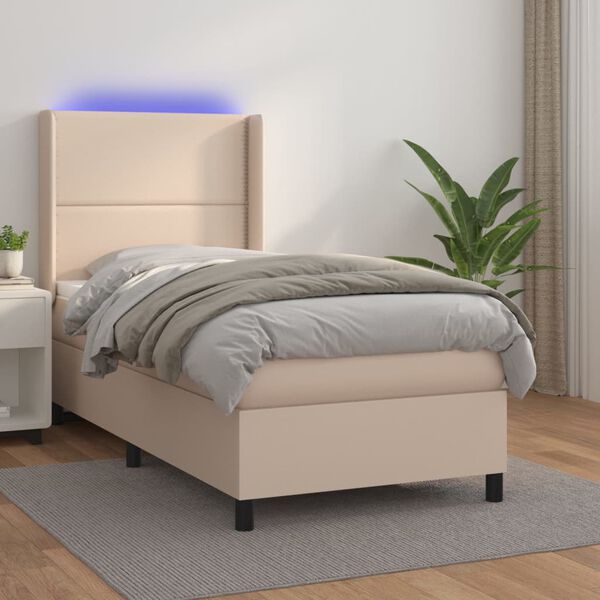 vidaXL Sommier &agrave; lattes de lit matelas LED Cappuccino 90x200cm