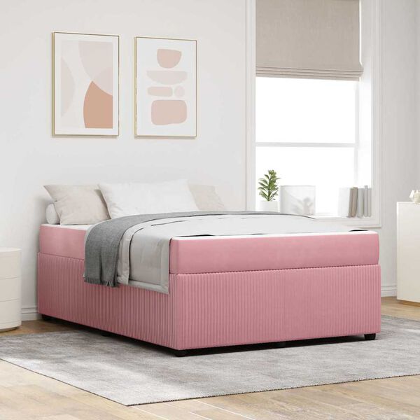 vidaXL Cadre de lit avec matelas Rose 140 x 200 cm tissu
