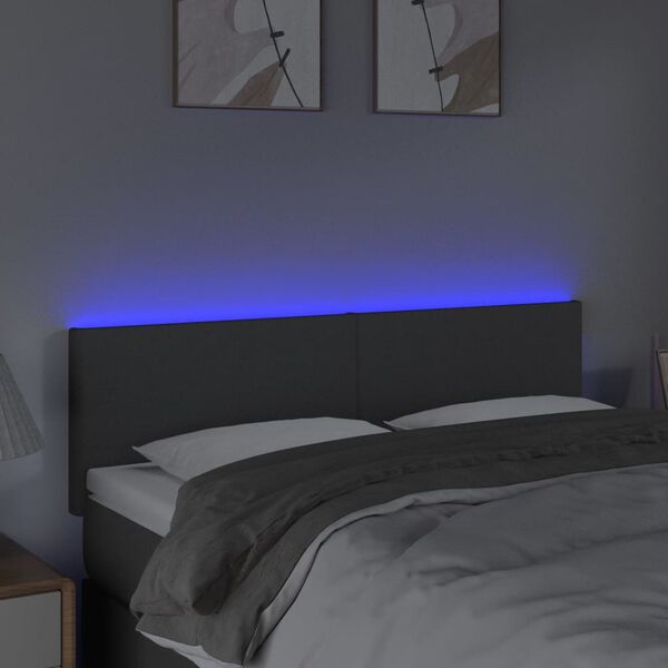 vidaXL Tête de lit à LED Gris foncé 144x5x78/88 cm Tissu