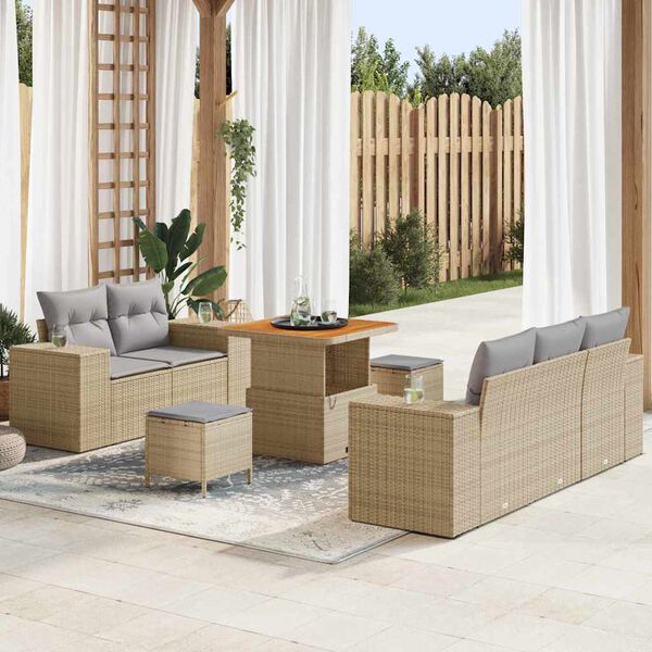 vidaXL Ensemble de canapé de jardin avec coussin 8 pcs Beige polyrotin