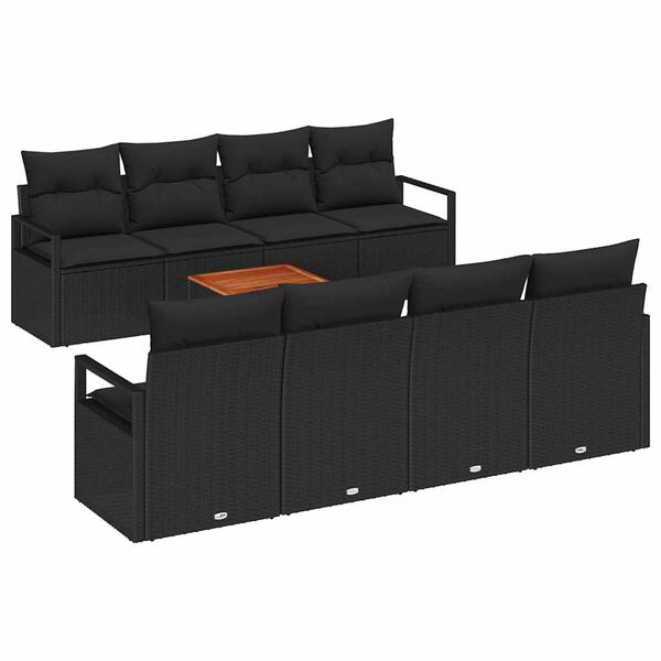 vidaXL Ensemble de canap&eacute; de jardin avec coussin 9 pcs Noir polyrotin