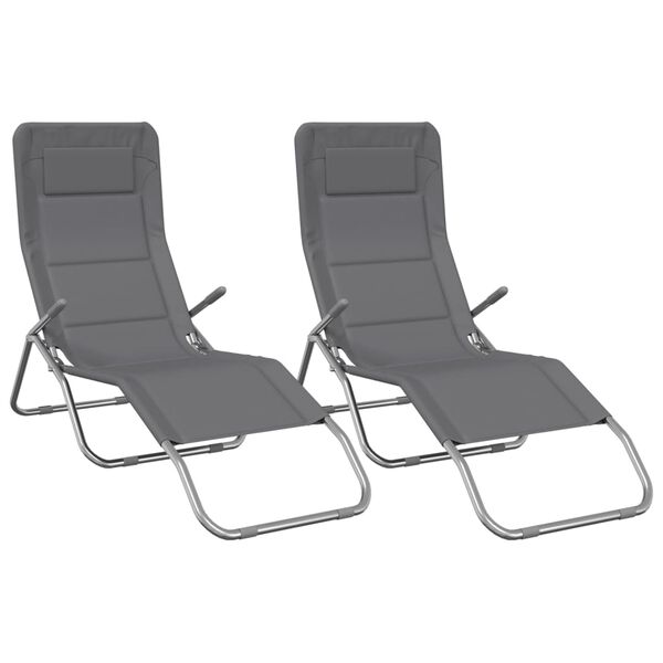 vidaXL Chaises longues pliables lot de 2 gris textil&egrave;ne et acier