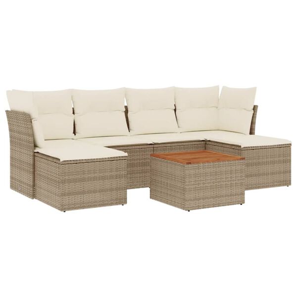 vidaXL Salon de jardin avec coussins 7 pcs beige r&eacute;sine tress&eacute;e