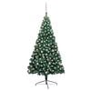 vidaXL Demi-arbre de No&euml;l artificiel pr&eacute;-&eacute;clair&eacute; et boules vert 210 cm