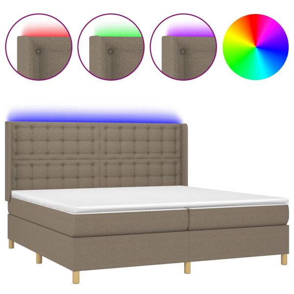 vidaXL Sommier &agrave; lattes de lit matelas et LED Taupe 200x200 cm Tissu