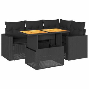 vidaXL Salon de jardin 5 pcs avec coussins noir r&eacute;sine tress&eacute;e