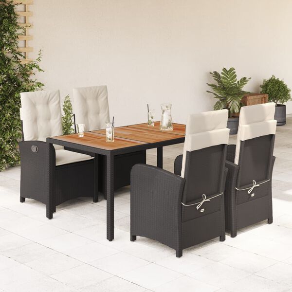 vidaXL Ensemble &agrave; manger de jardin coussins 5pcs Noir R&eacute;sine tress&eacute;e