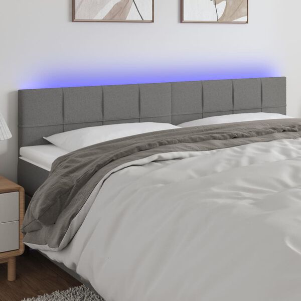 vidaXL T&ecirc;te de lit &agrave; LED Gris fonc&eacute; 180x5x78/88 cm Tissu