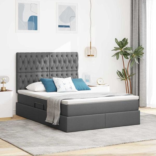 vidaXL Lit avec rangement et matelas Gris fonc&eacute; 140 x 190 cm Polyester