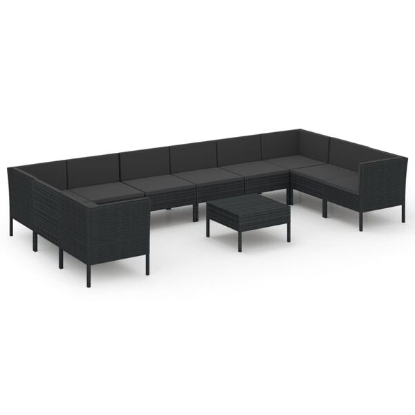vidaXL Salon de jardin 11 pcs avec coussins R&eacute;sine tress&eacute;e Noir