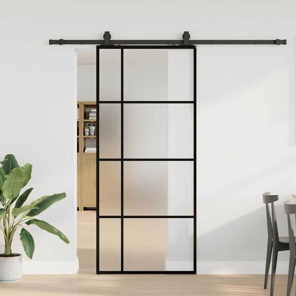 vidaXL Porte coulissante kit de quincaillerie noir 90x205 cm verre ESG