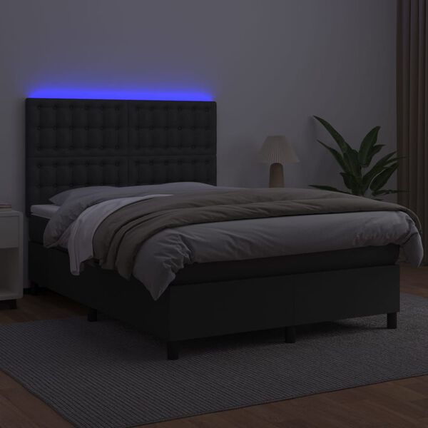 vidaXL Sommier &agrave; lattes de lit avec matelas et LED Noir 140x190 cm